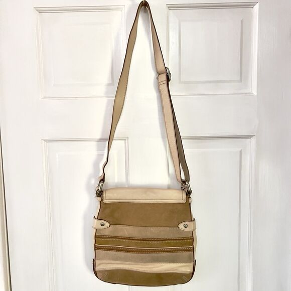 Vtg Fossil Crossbody Purse Suede Leather Stripe Brown Multi‎ Tone Hang Key - Picture 8 of 12